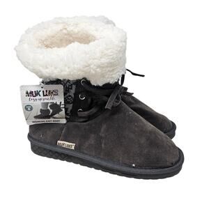 NEW Mukluks 8 Gray Slipper Boot Fleece Lined Casual Comfort Lounge Warm Melba